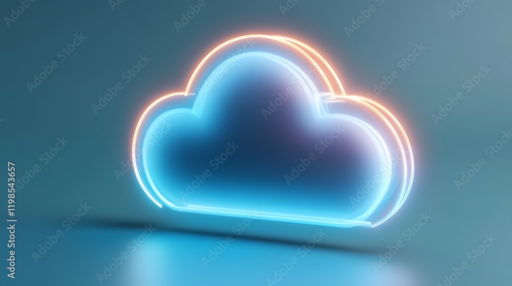 Poster neon cloud symbol illuminated against a soft blue background ideal for technology and cloud computin