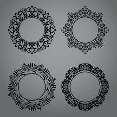 Set of decorative frames Elegant vector element for design in Eastern style, place for text. Floral black and gray borders. Lace illustration for invitations and greeting cards