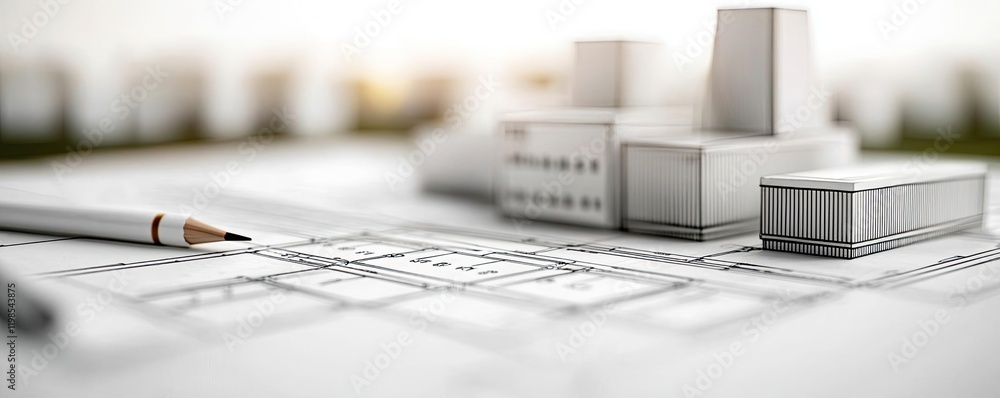 Poster engineer project concept. a detailed architectural model on a blueprint showcasing modern design ele