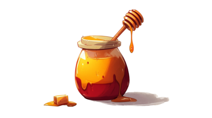 A cartoon style honey jar with a dripping honey