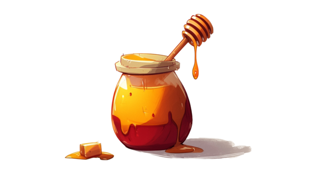 A cartoon style honey jar with a dripping honey