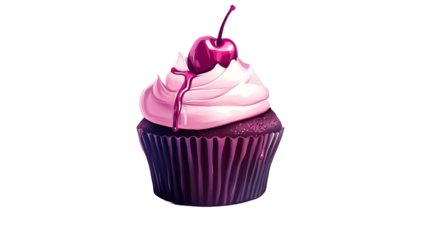 pink cupcake isolated on white, A cartoon style cupcake with and a cherry
