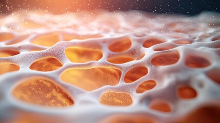 Dust pollution concept. Abstract representation of cellular structures in orange and white with soft lighting.