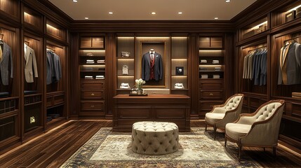 Luxury tailored suit showcase upscale boutique fashion display elegant ambience indoor setting bespoke style