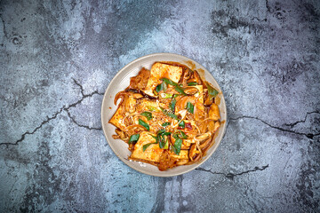 한국 전통음식 두부 조림이 놓여 있는 모습