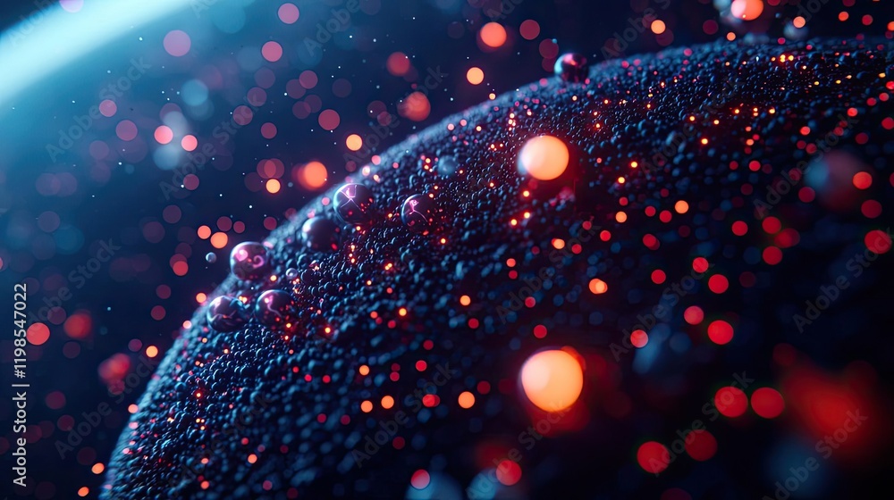 Poster dust pollution concept. an abstract close-up of a textured surface with vibrant light reflections an