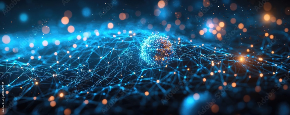 Poster dust pollution idea. abstract digital network with glowing dots and lines in a vibrant blue backgrou