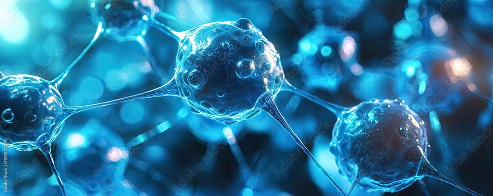 Poster dust pollution idea. close-up view of blue molecular structures showcasing intricate connections.