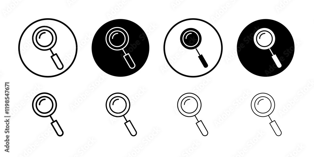 Sticker Magnifying glass icon Flat art illustration in outline