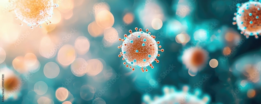 Poster dust pollution concept. microscopic view of a virus in vibrant colors showcasing its structure and d