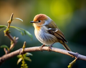Small Bird Perched on Leafy Branch Outdoors - Generative AI