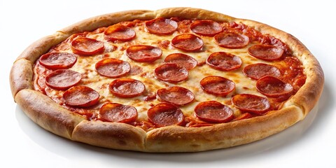 Delicious Homemade Pepperoni Pizza Overhead Shot - Isolated White Background