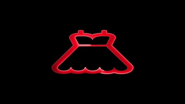 Dress red glowing neon  icon.  women dresses line icon animation video