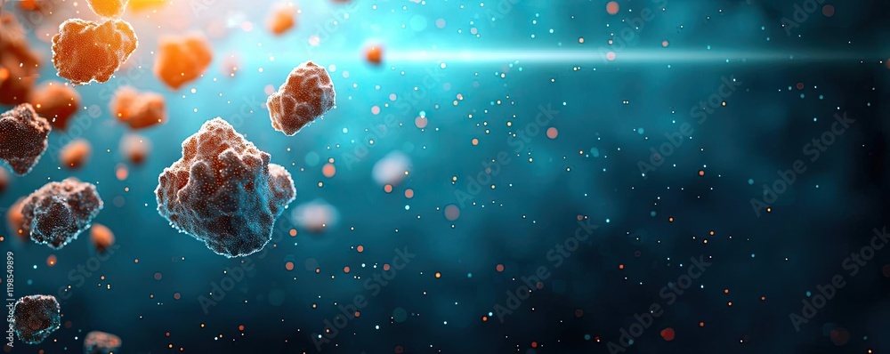 Poster dust pollution concept. abstract illustration of particles floating in cosmic space with a vibrant b