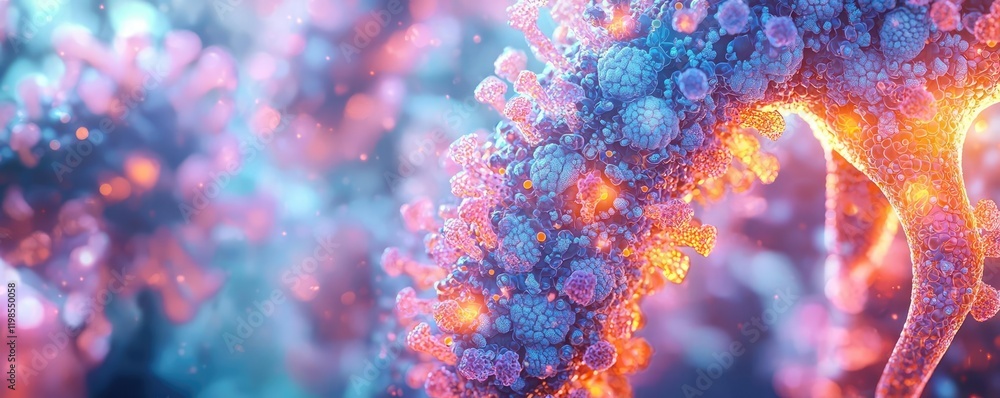 Poster dust pollution idea. colorful molecular structure illustrating dynamic biological processes.