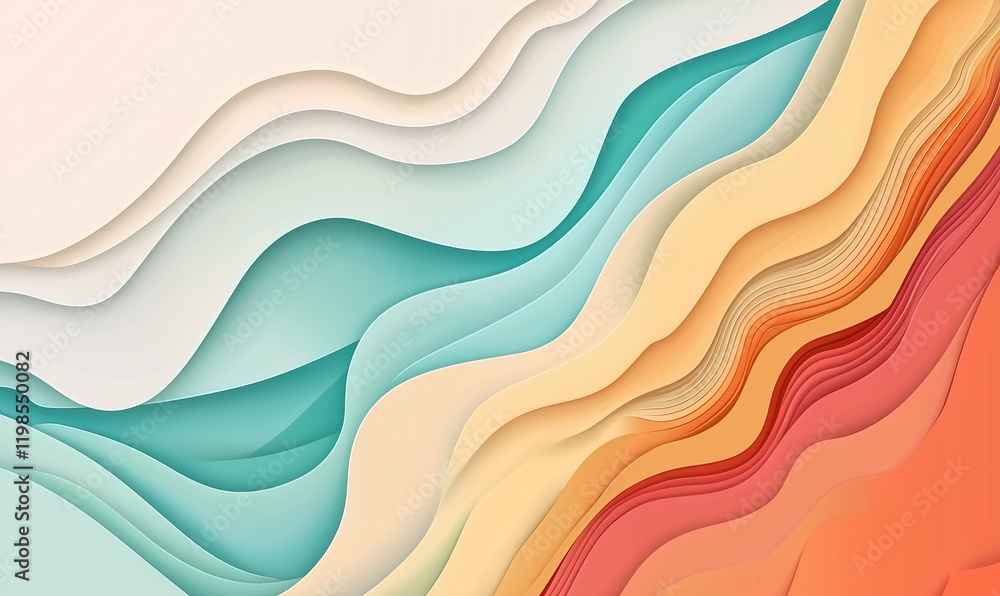 Poster abstract waves in soft pastel colors create a fluid, modern design with depth and movement.