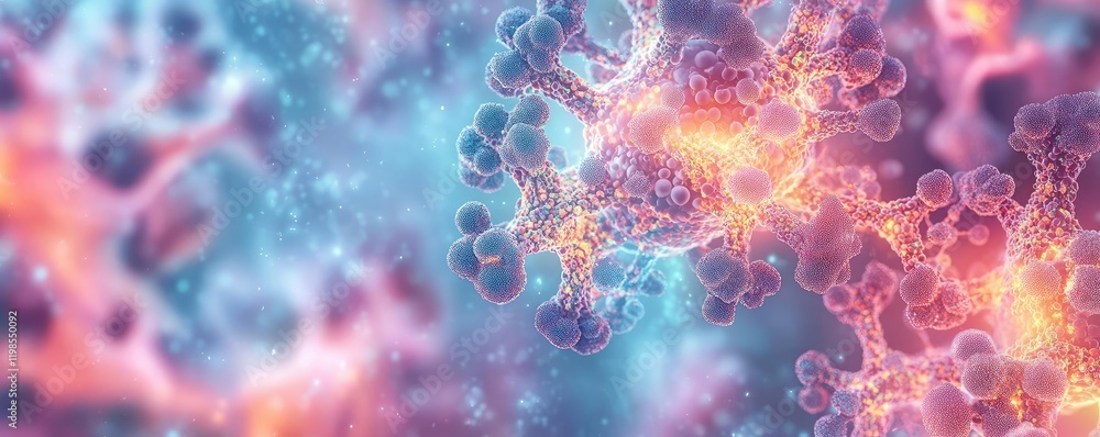 Poster dust pollution idea. abstract representation of molecular structures in vibrant colors and light eff