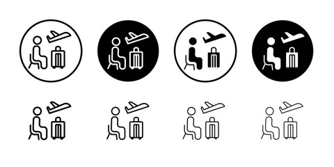 Traveler sitting in the airport lounge icon Flat art illustration in outline