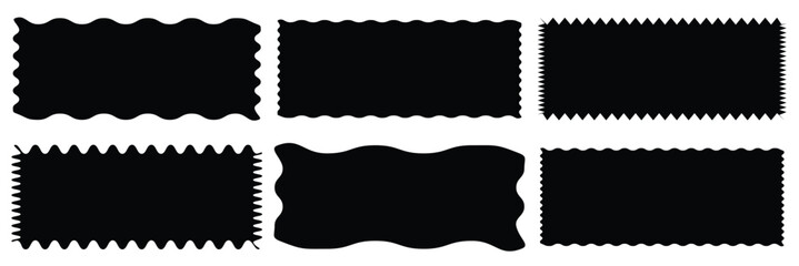 Set of frames with zigzag edge, scallop edge shape. Set of jagged ellipses elements. Rectangle shape frame with zigzag edge. Rectangular jagged curved ... 