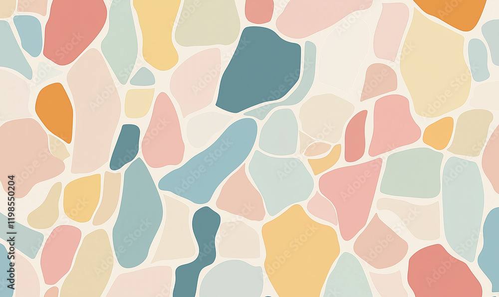 Poster abstract pastel shapes form a playful and colorful textured background.