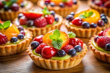 Delicious Miniature Fruit Tarts: Close-Up Tilt-Shift Photography