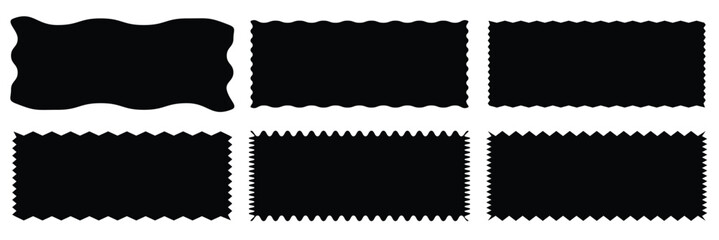 Set of frames with zigzag edge, scallop edge shape. Set of jagged ellipses elements. Rectangle shape frame with zigzag edge. Rectangular jagged curved ... 