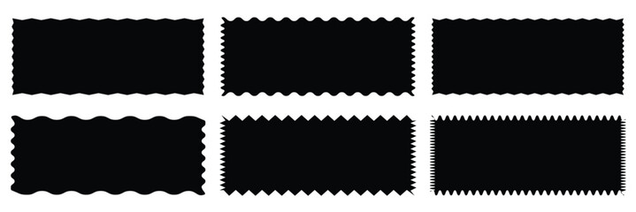Set of frames with zigzag edge, scallop edge shape. Set of jagged ellipses elements. Rectangle shape frame with zigzag edge. Rectangular jagged curved ... 