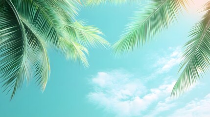 Lush Palm Fronds Against A Bright Blue Sky