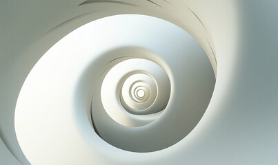 Spiral staircase viewed from above, showcasing smooth curves and a minimalist aesthetic.
