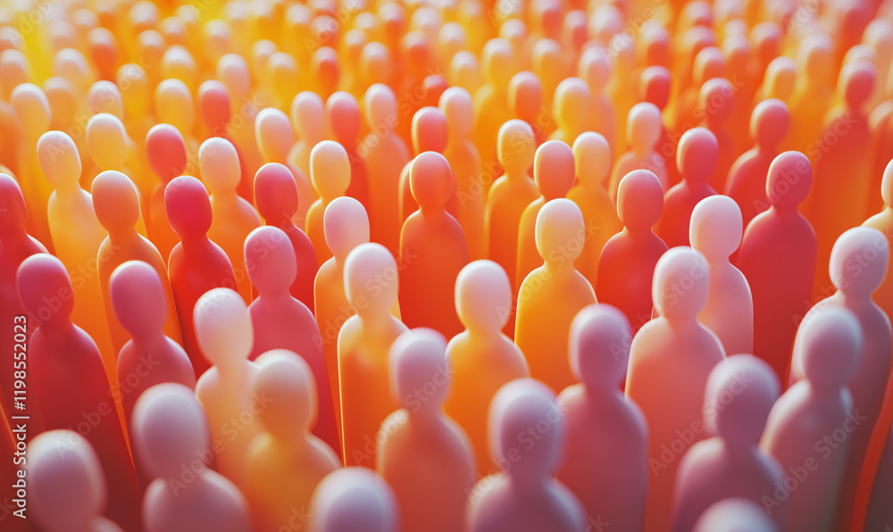 Poster colorful crowd of stylized figures representing unity and diversity in social or business contexts.