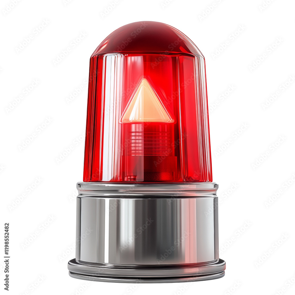 Poster A 3D rendered image of a red emergency light with a metal base showing a lit triangle indicating alert.
