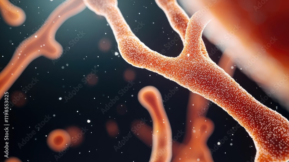 Poster dust pollution idea. close-up view of intricate cellular structures with vibrant colors and depth.