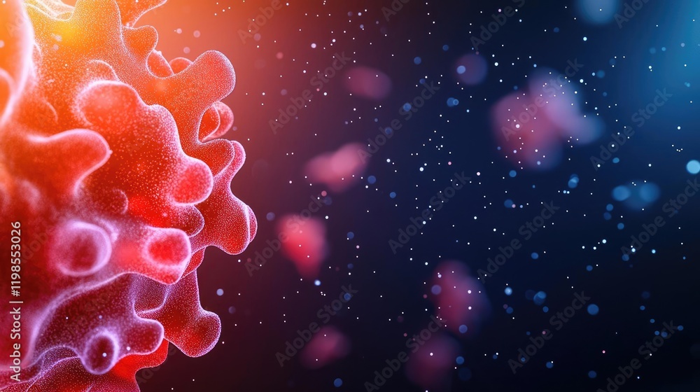 Poster dust pollution idea. detailed microscopic view of a virus structure in vivid colors and shades.