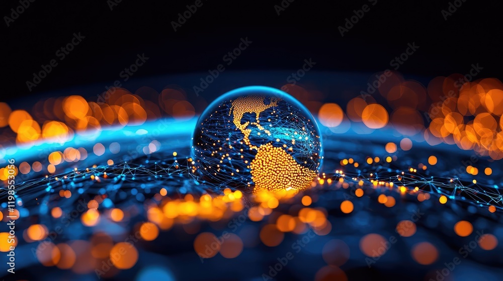 Aufkleber dust pollution concept. a glowing globe surrounded by a network of interconnected lights and data.