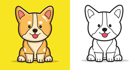 a Cute Corgi doll for design element or coloring book element, cute dog