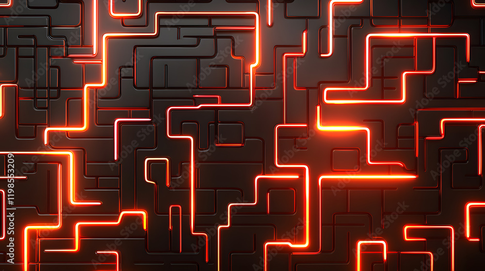 Poster dynamic neon circuit pattern abstract design digital art dark environment close-up view futuristic c