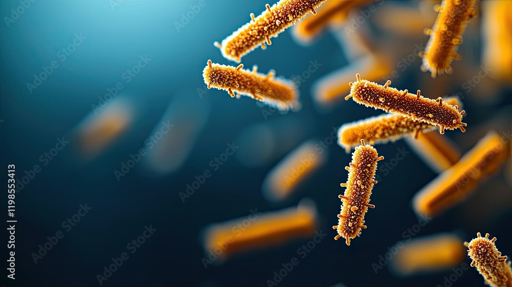 Poster dust pollution idea. close-up view of vibrant bacteria floating in a microscopic environment.