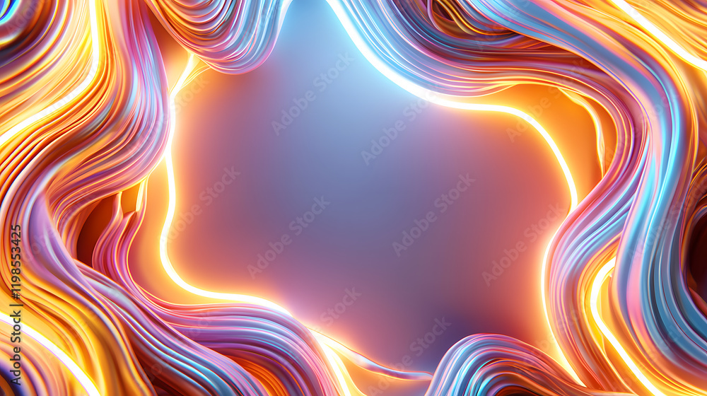 Poster dynamic abstract light waves digital art vibrant colors 3d render close-up view visual energy explos