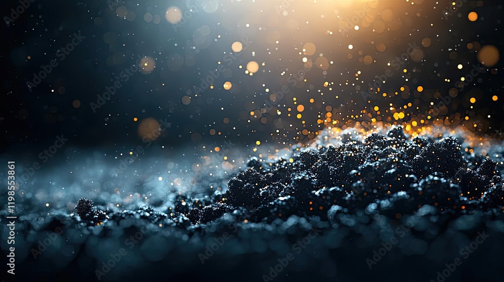 Poster dust pollution concept. close-up of soil particles illuminated by dramatic lighting showcasing textu