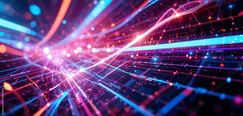 Poster abstract neon lines network digital data flow