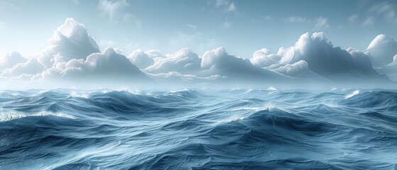 Fototapeta premium Dramatic Ocean Waves Cloudy Sky Seascape Background