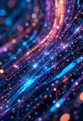 Obraz premium Abstract glowing lines and bokeh lights create a vibrant digital artwork