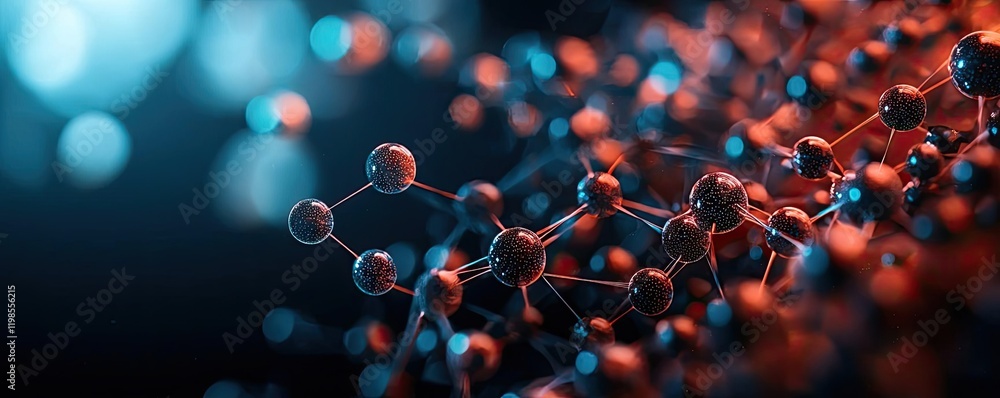 Poster dust pollution idea. close-up view of molecular structure with vibrant colors and intricate details.