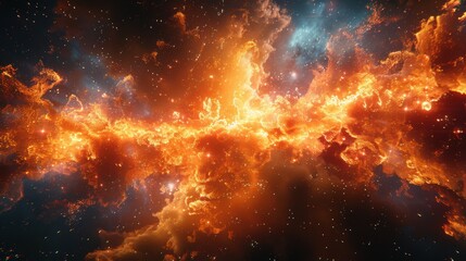 Fiery Cosmic Nebula 8K Space Background Galaxy Stars Fire Energy Explosion