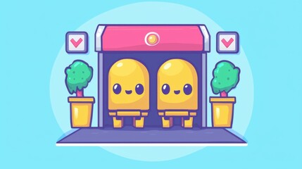 Playful characters waiting at a modern bus stop urban setting digital illustration cheerful atmosphere bright colors