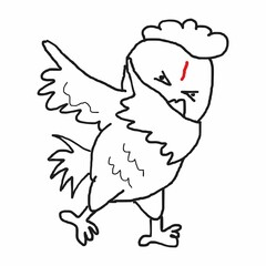 A vibrant, hand-drawn pixel art of a dancing rooster or hen showcases lively movements with intricate details. Perfect for creative designs and stock collections.