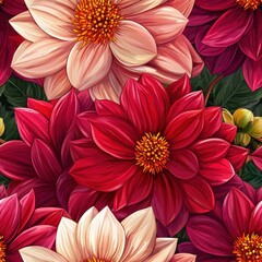 Dahlia flower plant flora bloom botany seamless pattern ornament design, tile