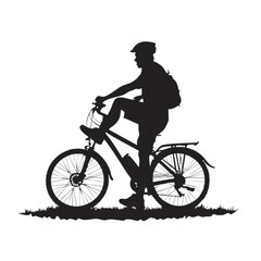Silhouette of a man cycling on a bicycle in a park vector icon design