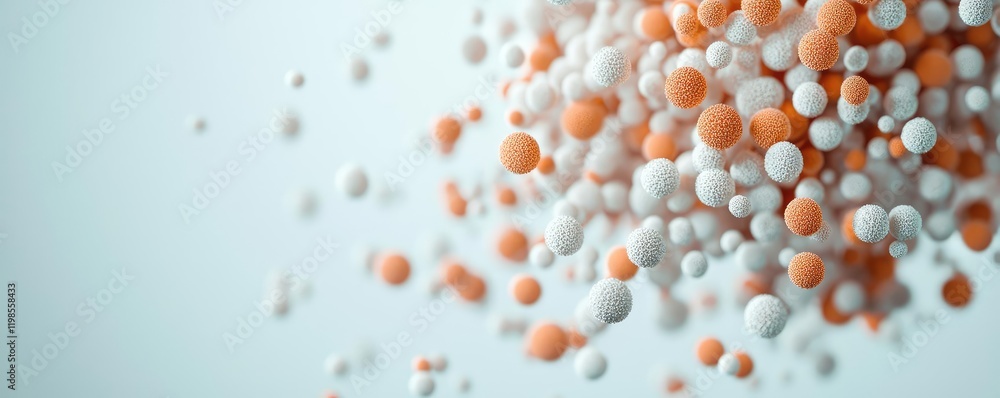 Poster dust pollution concept. abstract representation of molecular structure with colorful particles in mo