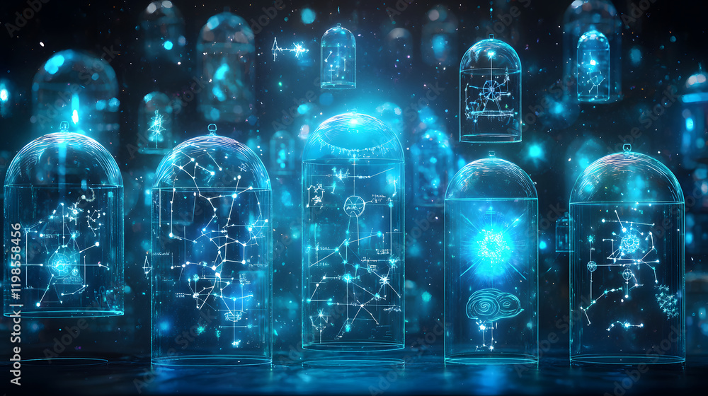 Poster exploring cosmic connections a digital display of star maps and galactic designs virtual space futur